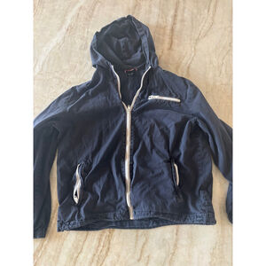 Juniors John Galt Navy Utility Jacket with White Zippers S